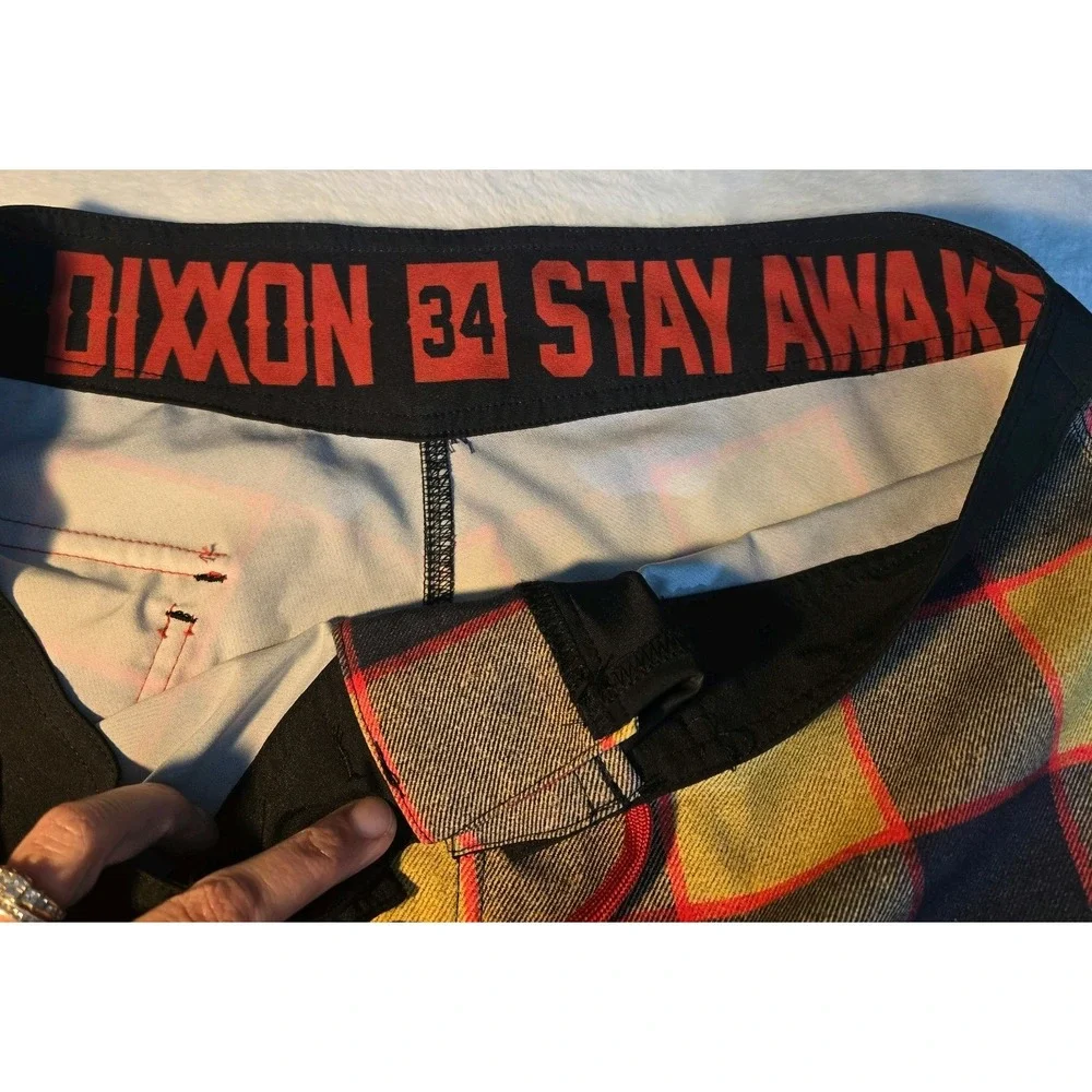 Dixxon Flannel Company BoardSwim Trunks Yellow red black plaid 